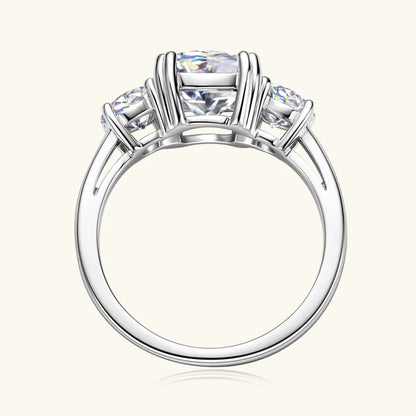 Anziw 3.5CTTW. Cushion & Round Moissanite Ring 925 Silver 3 Stone Engagement Wedding Promise Rings For Women Finger Jewelry D-E