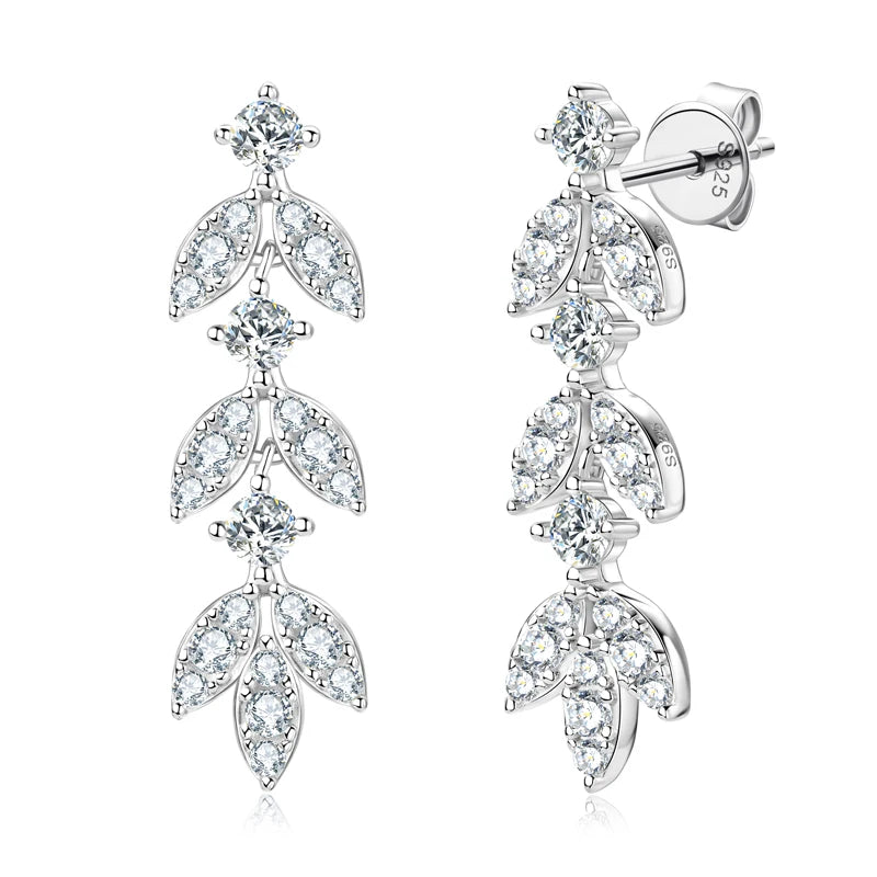 ANZIW Real Moissanite Earrings Leaf Chandelier Drop Dangle Long Earrings 925 Silver Piercing Studs for Women Cute Jewelry Korean