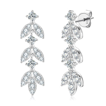 ANZIW Real Moissanite Earrings Leaf Chandelier Drop Dangle Long Earrings 925 Silver Piercing Studs for Women Cute Jewelry Korean