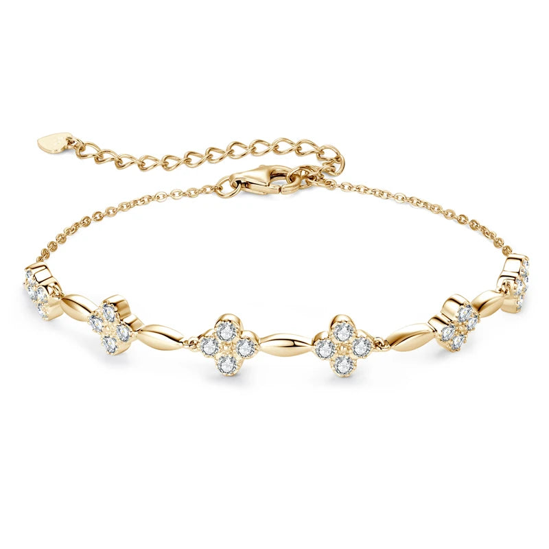 Anizw 2024 New Trendy 925 Silver 18k Gold Plated Flower Bracelet Moissanite 2mm D Color Chain Bracelet for Women Wedding Jewelry
