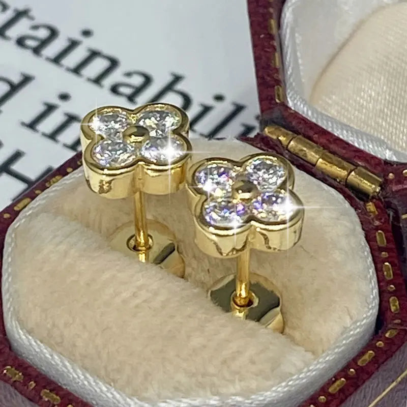Anziw GRA Certified 3mm D Moissanite Diamond Stud Earrings for Women 14k Gold Filled Earrings Lucky Clover Flower Jewelry Gifts