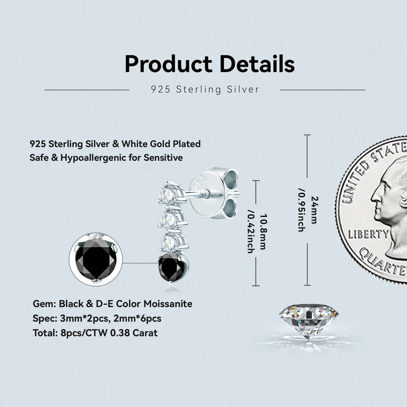Anziw 0.38CTTW. Black &White Moissanite Drop Stud Earrings for Women Real 925 Silver Anti-allergy Fine Jewelry Gifts 2025 New