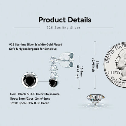 Anziw 0.38CTTW. Black &White Moissanite Drop Stud Earrings for Women Real 925 Silver Anti-allergy Fine Jewelry Gifts 2025 New