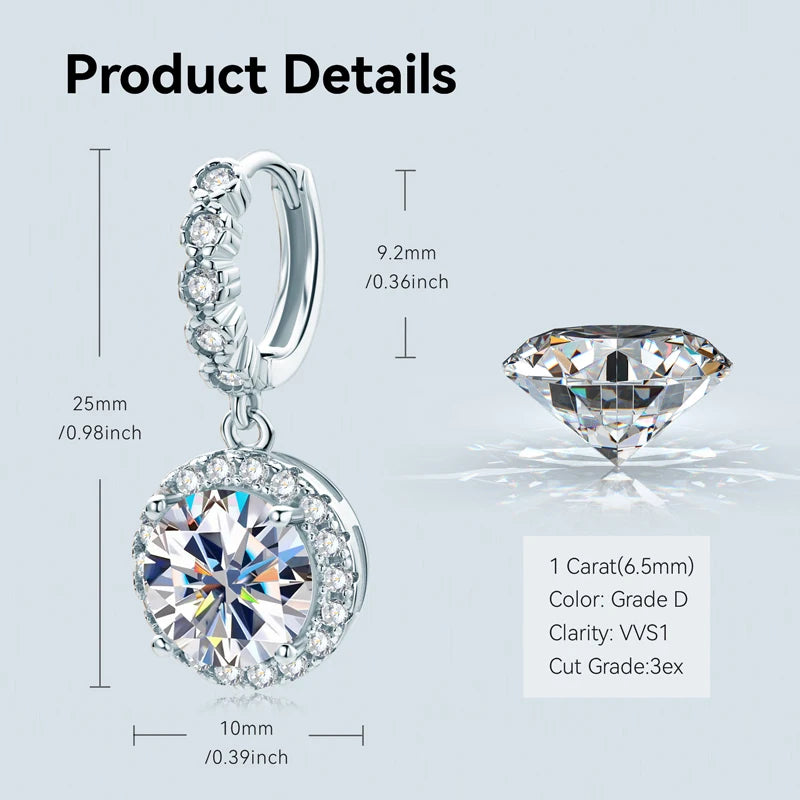 Anziw Real Sparkling 3.0 Ct D Moissanite Drop Hoop Earrings 100% 925 Silver Gold Plated 2.0ct Hanging Earring For Women Jewelry