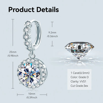 Anziw Real Sparkling 3.0 Ct D Moissanite Drop Hoop Earrings 100% 925 Silver Gold Plated 2.0ct Hanging Earring For Women Jewelry