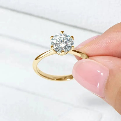 Anziw 3.0CT Moissanite Solitaire Ring Yellow Gold Plated 2CT Engagement Wedding Ring Band 925 Silver Certified Jewelry For Women