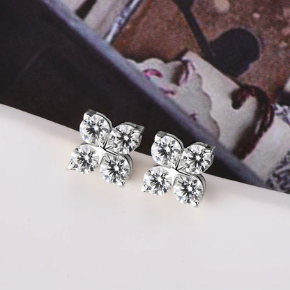 Anziw Lucky Clover Flower 3mm Moissanite Jewelry Set 925 Silver Pendant Necklace Stud Earrings for Women S925 Charm Fine Jewelry