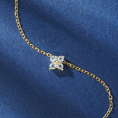 Anziw 100% Real 10K Gold Clover Flower 2.5mm D Moissanite Pendant Necklace Adjustable Chain for Women Lucky Charm Jewelry Gifts