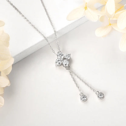 D1.40CT Moissanite Four Leaf Clover Pendant Necklace 100% 925 Silver Long Tassel Hanging Necklaces for Woman Charm Jewelry Gift