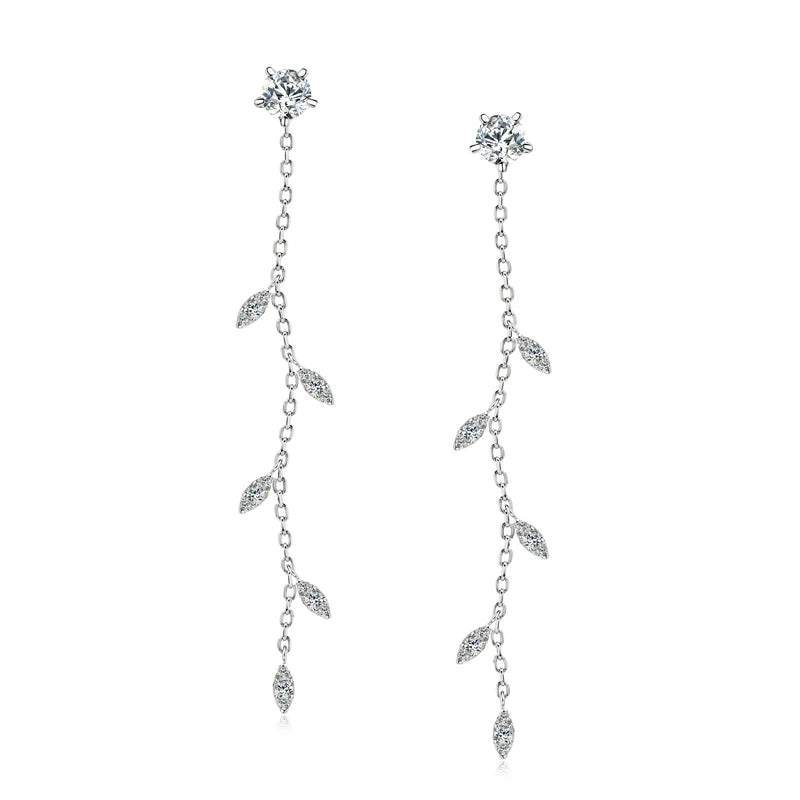 Anziw Leaf Dangle Long Drop Earrings Silver 925 for Women Real Moissanite Chandelier Earrings Wedding Jewelry Korean Accessories