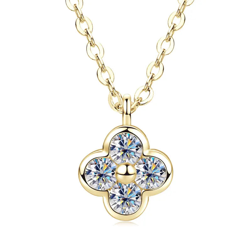 Anziw 3mm Certified Moissanite Clover Flower Pendants 14k Gold Filled Necklace for Women Adjustable Necklaces Charm Jewelry Gift
