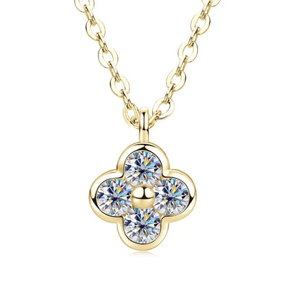 Anziw 3mm Certified Moissanite Clover Flower Pendants 14k Gold Filled Necklace for Women Adjustable Necklaces Charm Jewelry Gift