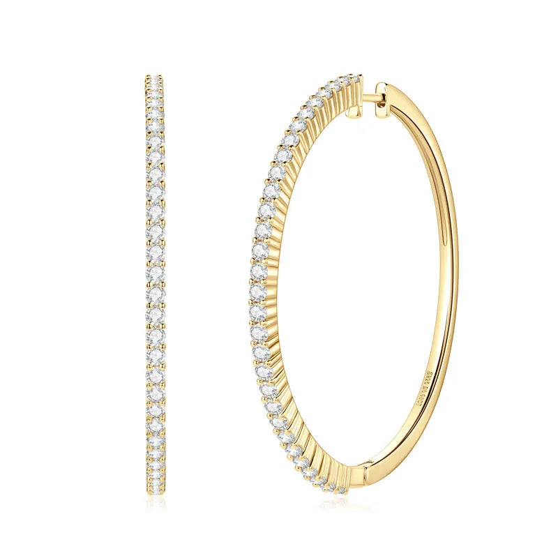 Anziw 2mm Moissanite Hoop Earrings for Women 925 Silver 40mm Large Big Hoops Piercing Earrings Fashion Fine Jewelry Party Gifts