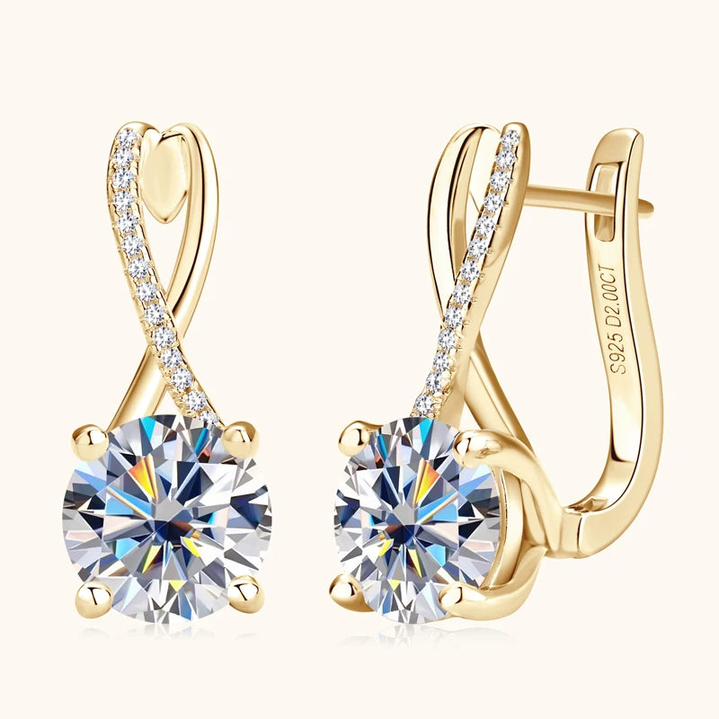 Anziw D2.0CT Moissanite Drop Huggie Earrings Real 925 Silver Women Gold Plated Hoops Infinite Earring Certified Wedding Jewelry