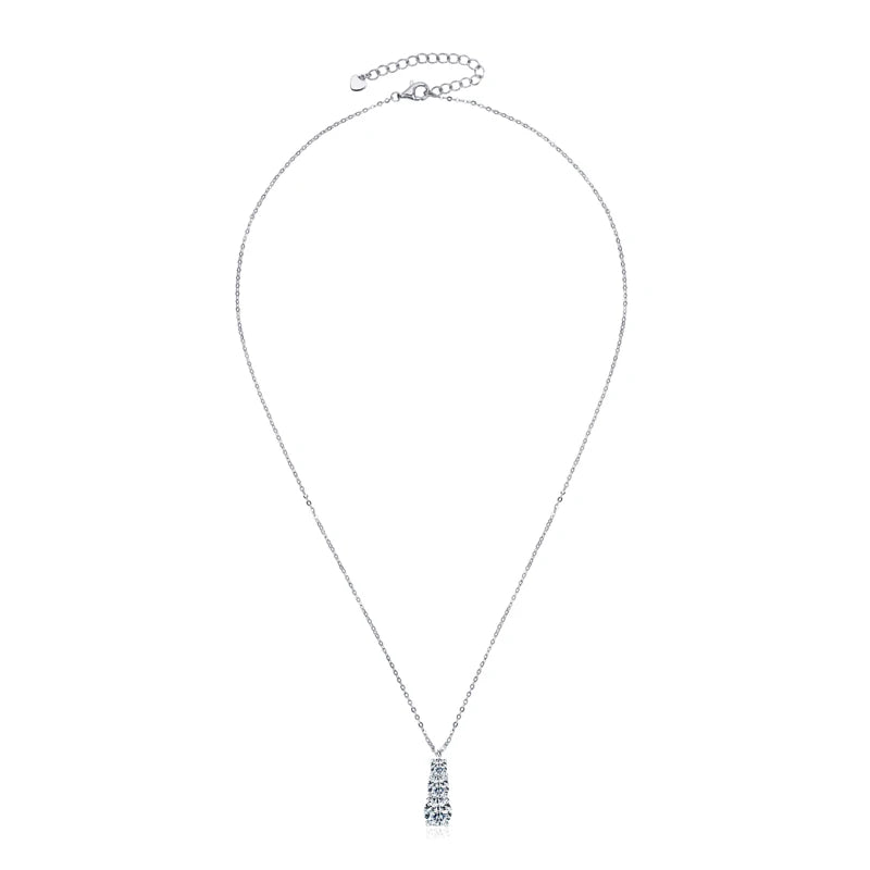 925 Silver D1.85CT Moissanite Necklace Certified Gradual Three Stone Pendant Collar Wedding Anniversary Jewelry Gift for Women