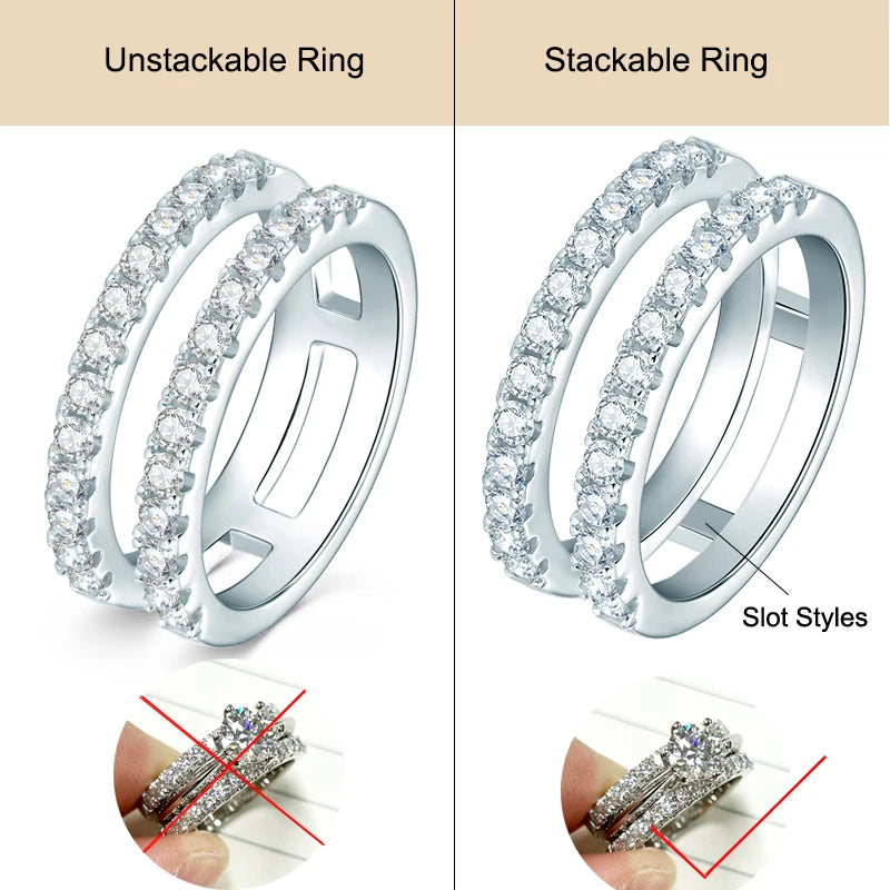 Yellow Gold Plated Rings Real 925 Silver D Color VVS1 Moissanite Ring Double Row Engagement Wedding Bands For Women Jewelry Gift