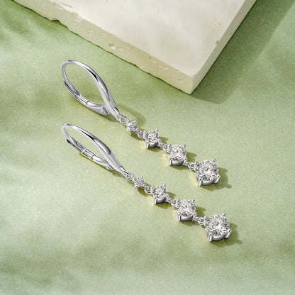 Anziw 42mm Long Dangle D Moissanite Drop Earrings for Women 925 Sterling Silver Hoop Clip Earrings Wedding Fine Jewelry Gift