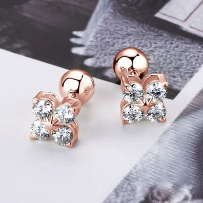 Anziw Lucky Four Leaf Clover Moissanite Stud Earrings 925 Sterling Silver Screw-Back Piercing Ear Jewelry for Women Men Gifts