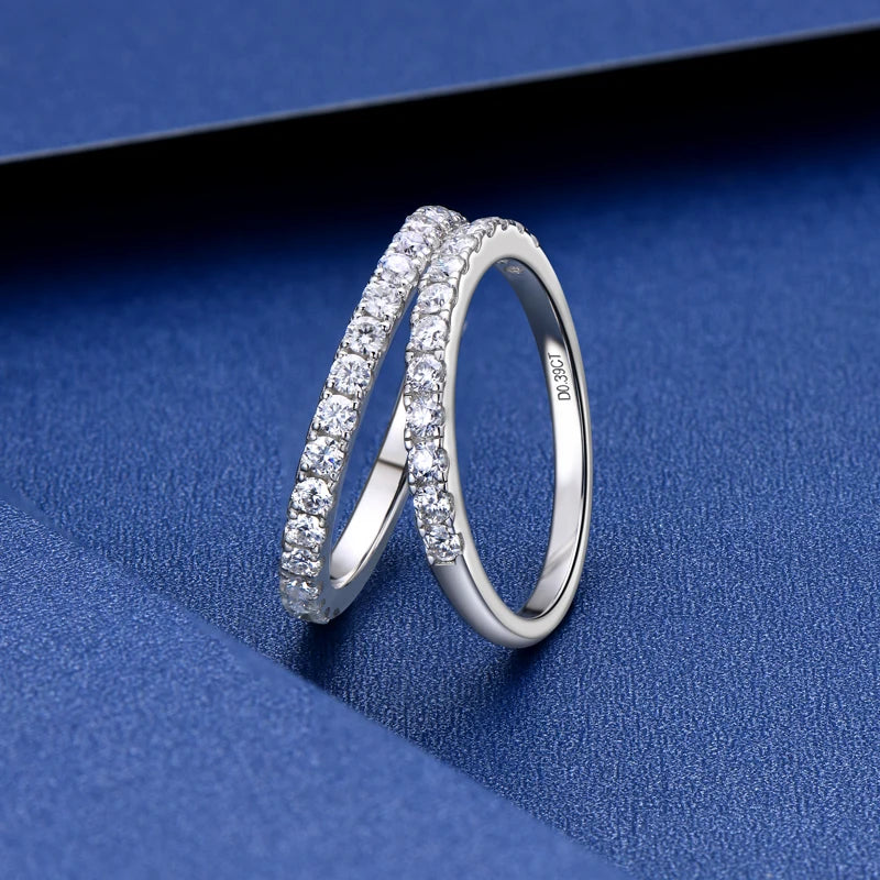 Anziw Classic Stackable Rings 925 Sterling Silver 2mm D Moissanite Eternity Band Wedding Engagement Ring for Women Fine Jewelry