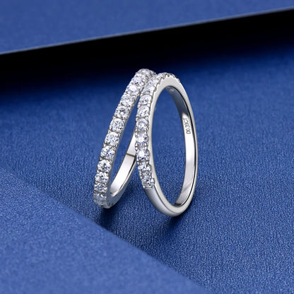 Anziw Classic Stackable Rings 925 Sterling Silver 2mm D Moissanite Eternity Band Wedding Engagement Ring for Women Fine Jewelry