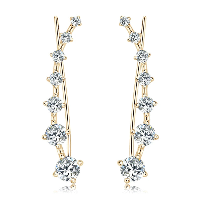 Anziw 925 Silver Full Moissanite Earrings Climber 7 Star Crawler Stud Ear Cuff for Women Black White Moissanite Jewelry Gifts