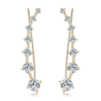 Anziw 925 Silver Full Moissanite Earrings Climber 7 Star Crawler Stud Ear Cuff for Women Black White Moissanite Jewelry Gifts