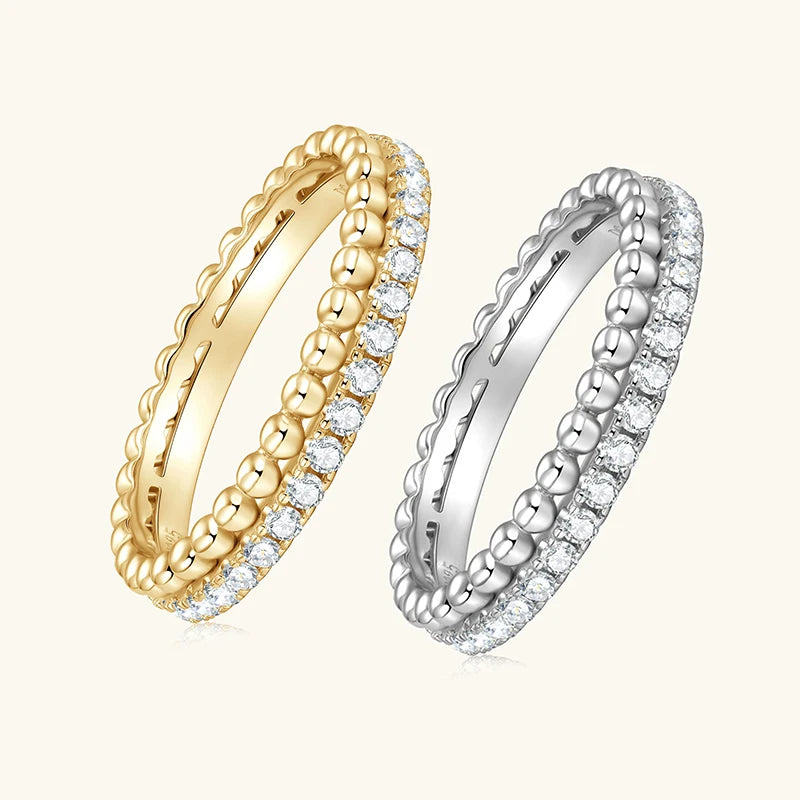 Anziw 1.5mm D Moissanite Half Eternity Ring 925 Sliver Double Hoops Rings Finger Bands for Women Trendy Jewelry Valentine's Gift