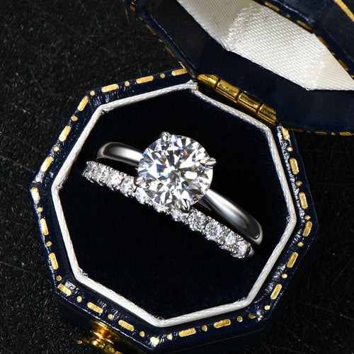 ANZIW 8mm 2.0ct Moissanite Wedding Ring Set Solitaire Diamond Engagement Ring Band for Women Full Eternity Band Girls 925 Silver