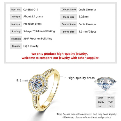 Anziw 0.5ct Classic AAAAA Cubic Zirconia 14k Gold Plated Finger Rings For Women Promise Wedding Ring Fine Jewelry Valentine Gift