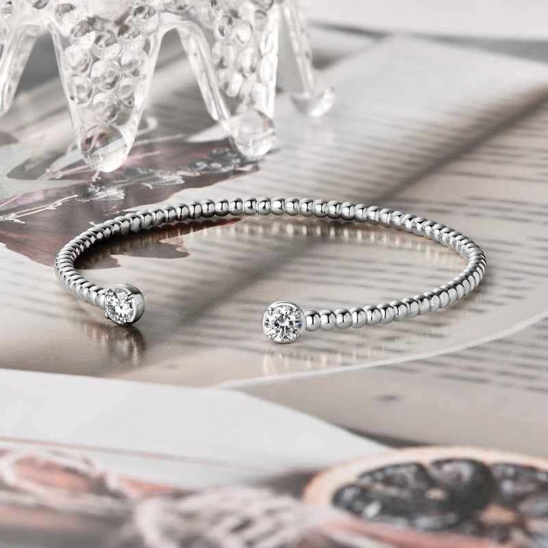 Anziw Solid 925 Sterling Silver Open Bangle Cuff 5mm 0.5ct D Color Round Cut Moissanite Bracelet & Certificate Women's Jewelry