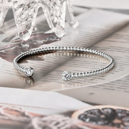 Anziw Solid 925 Sterling Silver Open Bangle Cuff 5mm 0.5ct D Color Round Cut Moissanite Bracelet & Certificate Women's Jewelry