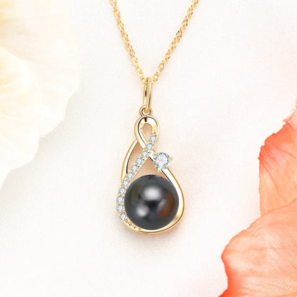 Anziw 10mm Freshwater/Tahitian Black Pearl Moissanite Infinity Pendant Necklace Silver 925 Wedding Jewelry for Women Gift 45+5cm