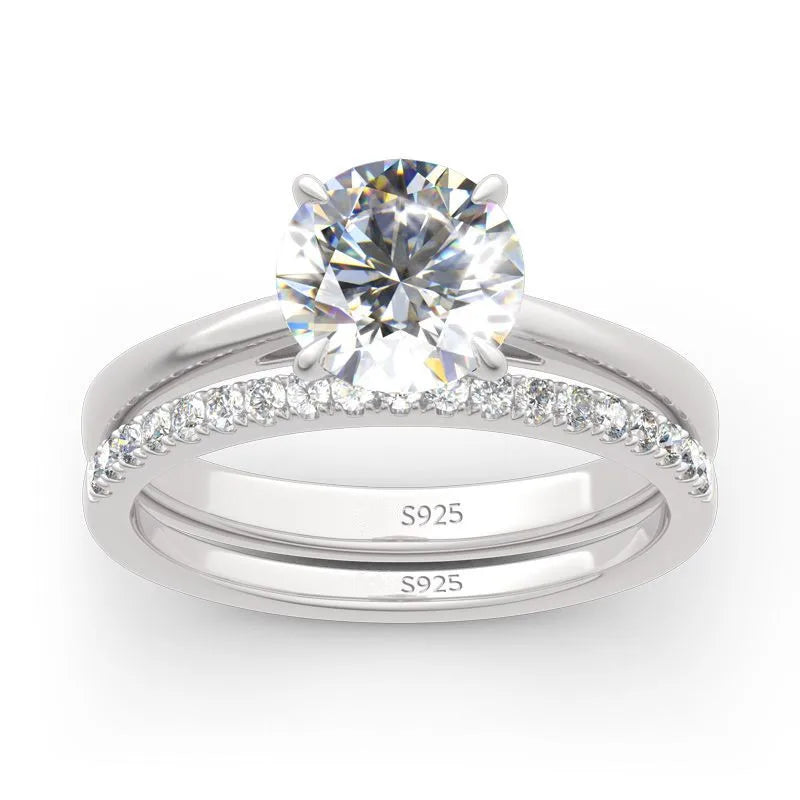 ANZIW 2 Carat All Moissanite Ring Bridal Sets Silver 925 Solitaire Engagement Wedding Rings & Stackable Eternity Bands for Women