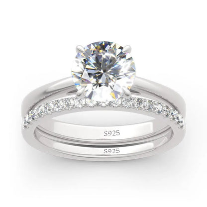 ANZIW 2 Carat All Moissanite Ring Bridal Sets Silver 925 Solitaire Engagement Wedding Rings & Stackable Eternity Bands for Women