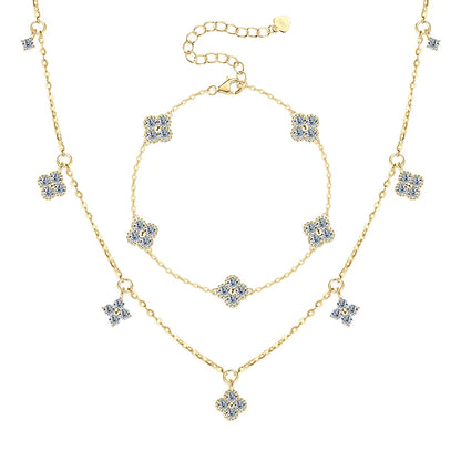 Anziw 3mm D Moissanite Jewelry Set Clover Flower Pendant Necklace Earrings Bracelet 3 in 1 Sets for Women 925 Silver Charm Gifts