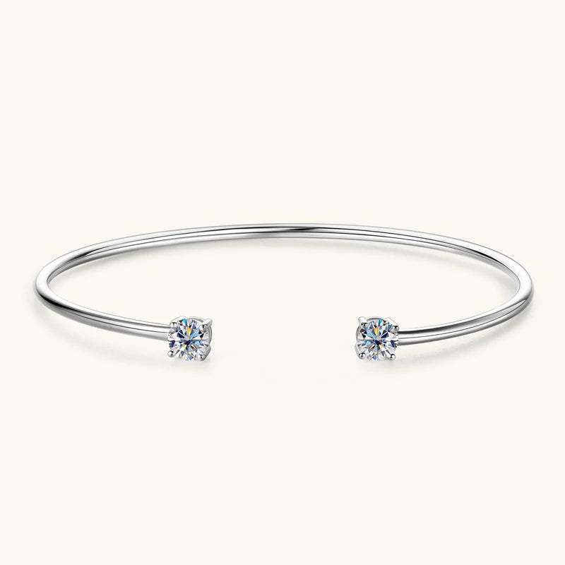 Anziw 5mm 0.5CT D VVS1 Moissanite Bangle Cuff Real 925 Sterling Silver Bracelet for Women Hand Opening Cuffs Fine Jewelry Gifts