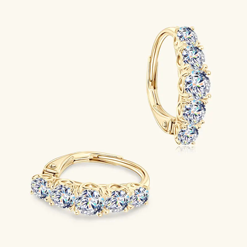 2025 New D VVS1 Moissanite 5 Stone Hoop Clip Earrings for Women Real 925 Silver Luxury Wedding Jewelry Lab Diamond 4mm&3.5mm&3mm