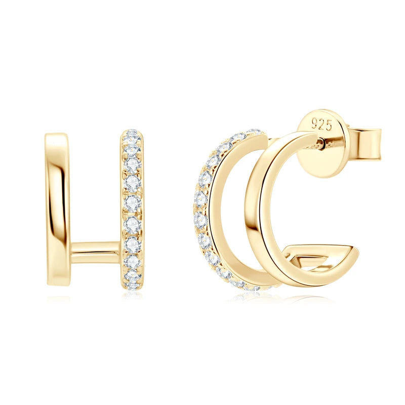 Anziw NEW 4mm Moissanite Piercing Stud Ear Cuffs 925 Sterling Silver Double Side Hoop Earrings for Women Illusion Jewelry Gifts