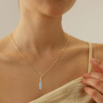 Anziw 1.1ctw. D Moissanite Pendant Necklace for Women 925 Silver Three-Stone Vertical Bar Pendants Adjustable Chain Jewelry Gift