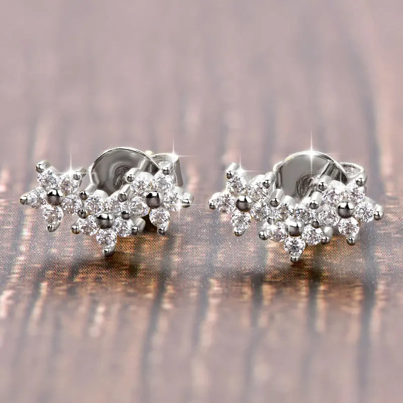 Anziw 2026 New D Color Moissanite Flower-Style Stud Earrings Lab Diamond Piercing Earrings For Women Valentine's Jewelry Gifts
