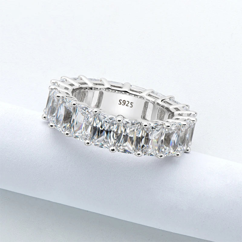 ANZIW 925 Sterling Silver Full Eternity Ring 6x4mm Radiant Cut 5A Zircon Band for Women Simulated Diamond Luxury Party Jewelry