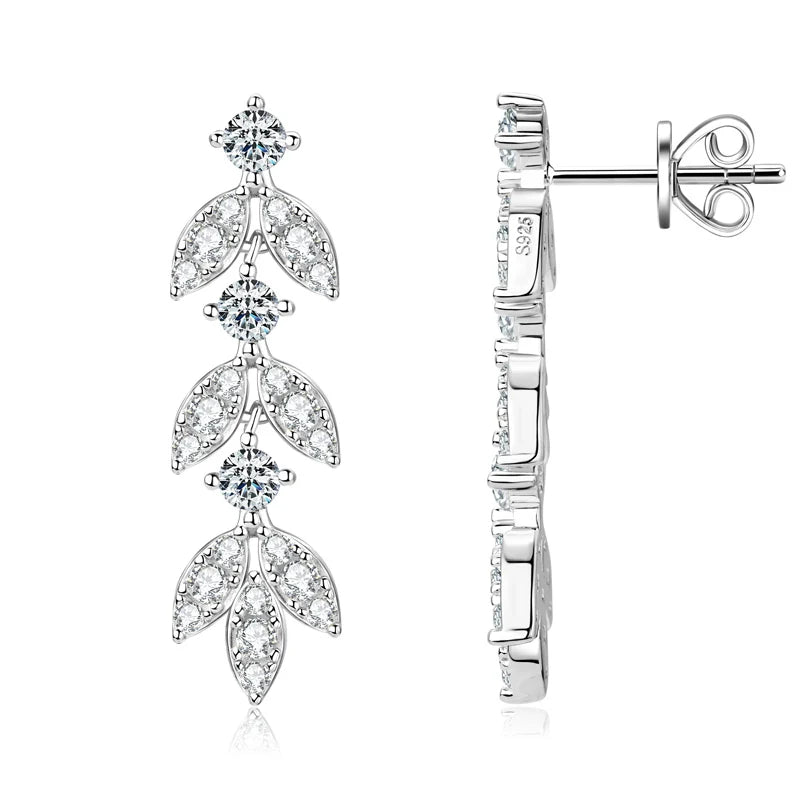 ANZIW Real Moissanite Earrings Leaf Chandelier Drop Dangle Long Earrings 925 Silver Piercing Studs for Women Cute Jewelry Korean