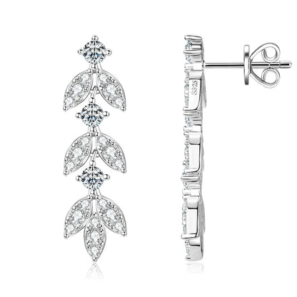 ANZIW Real Moissanite Earrings Leaf Chandelier Drop Dangle Long Earrings 925 Silver Piercing Studs for Women Cute Jewelry Korean