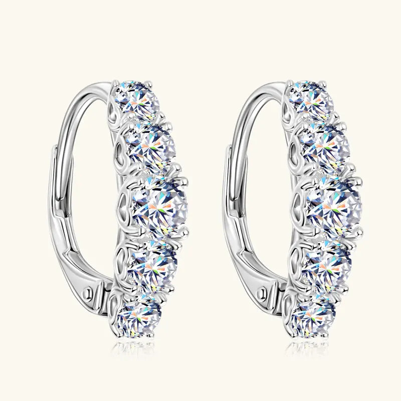 2025 New D VVS1 Moissanite 5 Stone Hoop Clip Earrings for Women Real 925 Silver Luxury Wedding Jewelry Lab Diamond 4mm&3.5mm&3mm