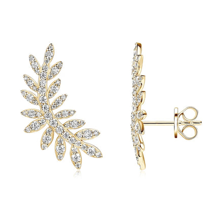 Leaf-Shaped Stud Earrings Climber 925 Sterling Silver D Color Moissanite Earrings for Women Wedding Party Jewelry Valentine Gift