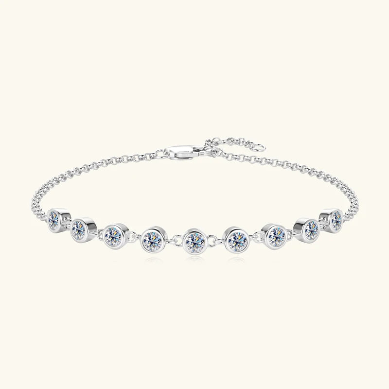 Anziw Fashion 925 Sterling Silver Bubble Bracelet 2.5mm D Color Bezel Moissanite Bracelets for Women Birthday Gift Fine Jewelry