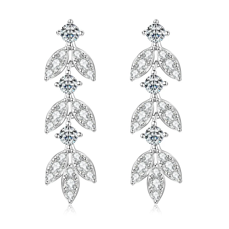 ANZIW Real Moissanite Earrings Leaf Chandelier Drop Dangle Long Earrings 925 Silver Piercing Studs for Women Cute Jewelry Korean