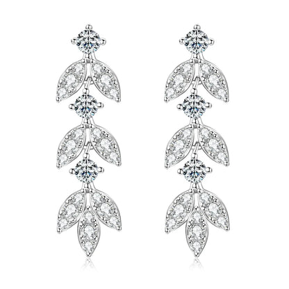 ANZIW Real Moissanite Earrings Leaf Chandelier Drop Dangle Long Earrings 925 Silver Piercing Studs for Women Cute Jewelry Korean