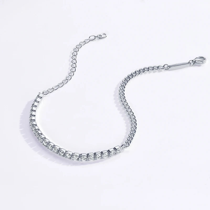 18k Gold Plated Half Tennis Bracelet 2mm 3mm D Moissanite Cuban Bracelet Real 925 Silver Chain for Women Men Certified Jewelry
