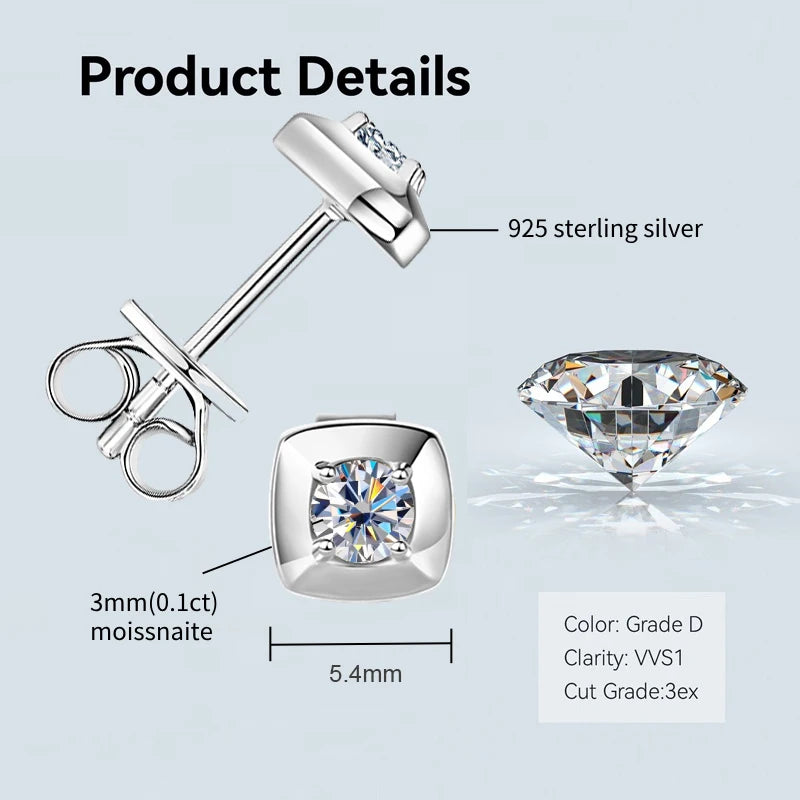 Anziw Bezel 5mm 6.5mm 1CT D Color Moissanite Earrings 925 Sterling Silver Plated K Gold Earrings for Men Women Gift Valentine's